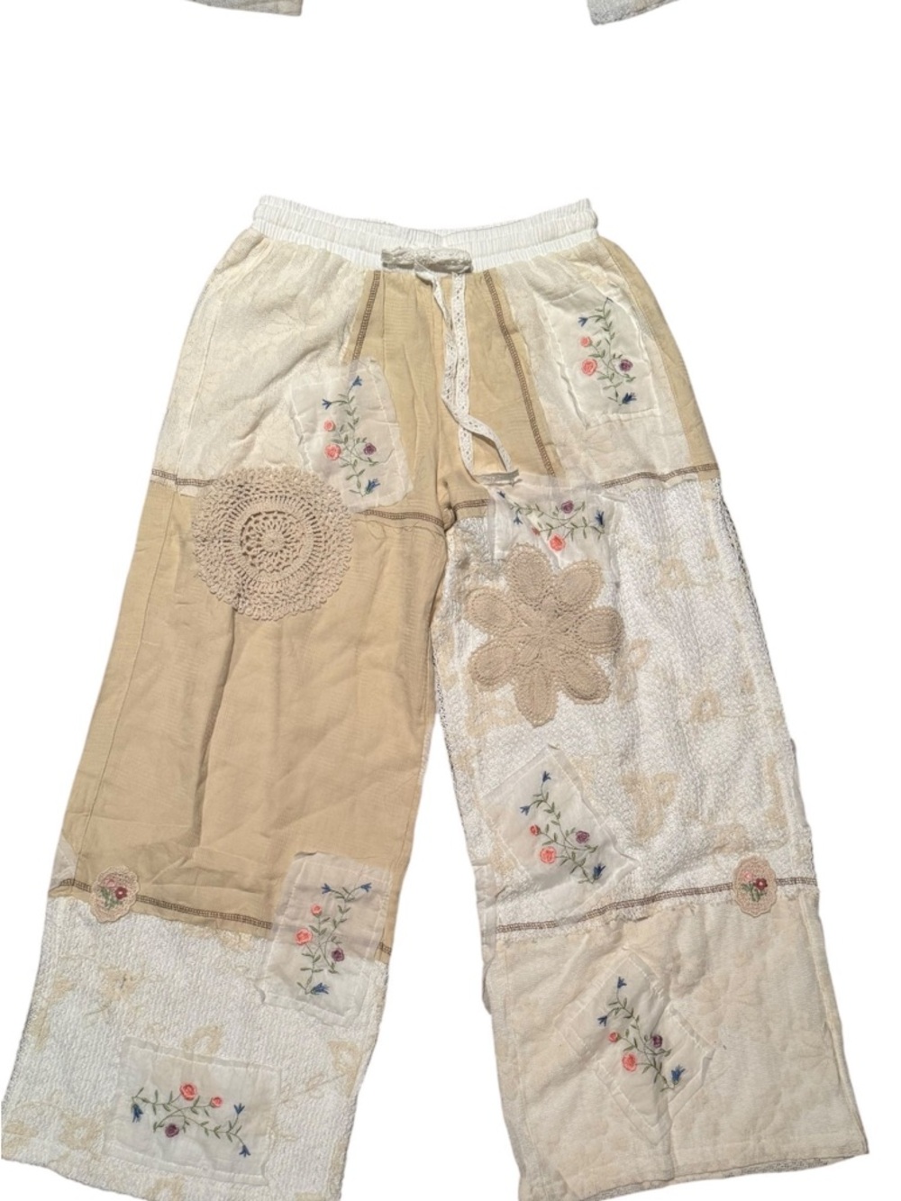 POL Patchwork Ankle Pants in Cream and Tan